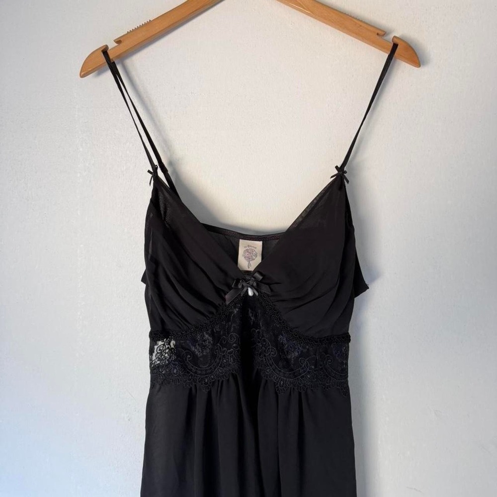 In Bloom black lace babydoll slip dress with bow detail